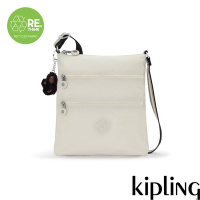 Kipling 淺米色前袋雙拉鍊方型側背包-KEIKO