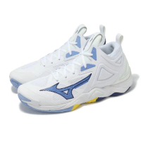 【MIZUNO 美津濃】排球鞋 Wave Momentum 3 Mid 男鞋 白藍 中筒 緩衝 室內運動 羽排鞋 美津濃(V1GA2317-97)