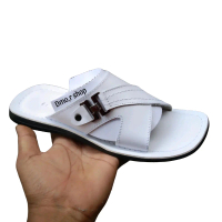DMORS SHOES - Sandal Pria Warna Putih Kulit Asli Karet TPR Lentur - Ukuran 38-43 priamurah