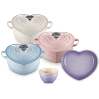 【Le Creuset】琺瑯鑄鐵鍋愛心鍋20cm-3色選1(贈 心型盤21cm+韓式飯碗10cm)