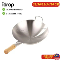 Idrop Periuk Memasak Bentuk Kawah Bulat 30CM Tahan Karat Stainless Steel Untuk Kompor Gas Wok Wok He