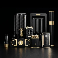 Luxury Cigar Accessories Set Ashtray Lighter Cigar Tube Cigar Drill Cigar Cutter Cigarette Holder 10 Sets Exquisite Gift Box
