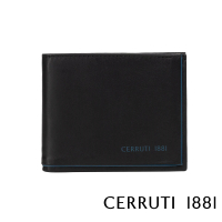 【Cerruti 1881】限量2折 義大利頂級小牛皮6卡式附鈔票夾短夾皮夾 5419M 全新專櫃展示品(黑色 贈送禮提袋)