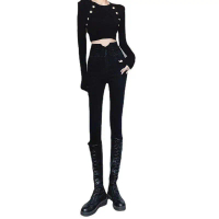 Quần jeans skinny cao cấp cho nữ, lót lông cừu, quần denim co giãn ấm áp mùa đông, quần jegging kiểm