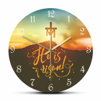 Christian Easter He Is Risen Religious Silent Wall Clock Home Decor Saviour's Cross Jesus Christian Religious Spiritual Gift