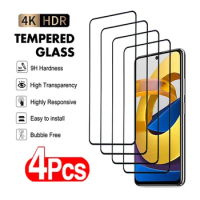 4Pcs Full Tempered Glass For Xiaomi Poco NFC X5 X4 GT Screen Protector POCO M3 M4 M5 F3 F4 F5 Pro Anti-Burst Protective Film