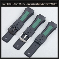 Soft Black Rubber Watchband Replace For Gucci Strap YA137 Series Wristband 21mm Watch Accessories Stainless Pin Buckle