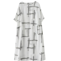 【ACheter】秋季大碼寬鬆棉麻雙口袋印花顯瘦洋裝#110365現貨+預購(2色)