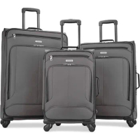 American Tourister Pop Max Softside Luggage with Spinner Wheels, Charcoal, 3-Piece Set (21/25/29)
