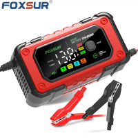 Foxsur 7A large screen color display 12V motorcycle car charger AGM lead -acid iron lithium charger