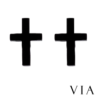 【VIA】白鋼耳釘 白鋼耳環 十字架耳釘/符號系列 經典十字架造型白鋼耳釘(黑色)
