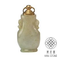 【漢石齋】天然翡翠A貨 銅蓋雲耳鼻煙壺 冰糯種(23*47*13mm)