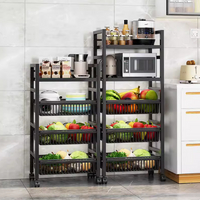 移動廚房置物架 落地多層 蔬菜零食收納架 多功能 烤箱微波爐儲物架子