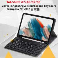 For Samsung Galaxy Tab Keyboard Case S6 Lite 10.4" S7/S8 11 A8 10.5 A7 10.4 Lether Keyboard Cover Russian Spanish Korean French