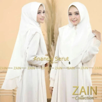 Jilbab Hijab Khimar Syari Putih Ananda Serut Pinggir Ceruti 2 Layer