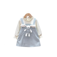 【Baby 童衣】任選 立體娃娃造型假兩件式洋裝 女童洋裝 可愛洋裝 88946(兔子湖藍)