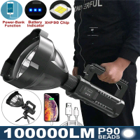 LED Powerful Flashlight Portable XHP50 XHP90 Torch USB Rechargeable Searchlight Waterproof Spotlight