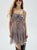 Chiffon Mini Sleeveless Dress Frill Taupe F