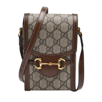 【GUCCI 古馳】經典1955 Horsebit系列GG Supreme帆布長方形斜背包(迷你-烏木色625615-92TCG-8563)