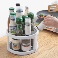 TUTU Rak Bumbu Dapur 2 Susun Tempat Saos Kecap Putar 2 Layer Lingkaran - RAK BESAR Penyimpanan Plast