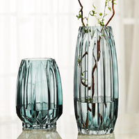簡約豎棱玻璃花瓶創意彩色透明百合花器客廳大號水養插花花瓶擺件」
