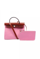 Hermes Pre-Loved Hermès herBag Zip PM Handbag Toile Officier leather pink Brown silver hardware D st