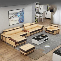 Elegant Living Room Sofas - MINGDIBAO Italian Genuine Leather Sectional Sofa Set with Adjustable Headrests and Bluetooth Speaker