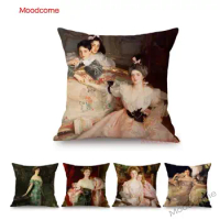 American Painter John Singer Sargent Famous Portrait Lady Woman Daughter Oil Painting Decorative Pillow Case Linen Cushion Cover