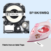 18mm Fabric Iron-on label Tape SF18K 5WBQ for Epson KingJim Black on white SF18K/5WBQ LW-300 LW-400 LW-600 label maker printer