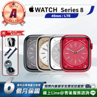 【Apple】A級福利品 Watch Series 8 LTE 45mm 鋁金屬 智慧型手錶(贈市值2080超值配件大禮包)