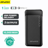 Awei P37K QC3.0 Portable Power Bank 10000mAh For IOS&amp;Android Mobile Phone Powerbank With 2USB Fast Charge External Spare Battery