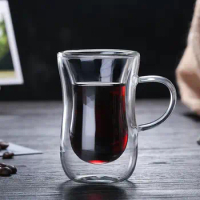 80ml Glass Cup Double Wall Design Transparent Glass Coffee Mug With Handle Espresso Cup Breakfast Latte Cappuccino Tea Cup Bar