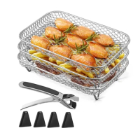 3-layers Air Fryers Rack Stackable Grilling Rack Stainless Steel Gadgets