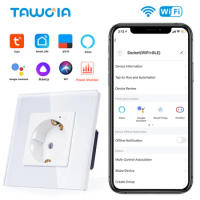 TAWOIA Wifi Wall Socket EU Standard Glass Frame Power Monitor Socket Electrical Outlet Work With Alexa Tuya Google Home Yandex