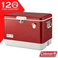 【美國 Coleman】120周年紀念款 51L STELL BELTED鋼甲冰箱.冰桶.保冷箱.行動冰箱/CM-06401 經典紅