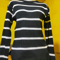 crew neck,blus rajut,rajut salur Crew Neck