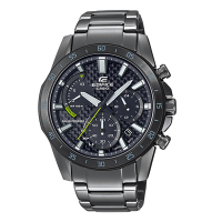 CASIO EDIFICE系列賽車動感碳纖維錶盤三眼太陽能不鏽鋼腕錶-灰X黑綠(EQS-930DC-1A)/45.3mm