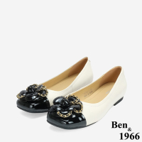 Ben&1966柔軟羊皮優雅山茶花方頭包鞋-米白(246322)