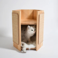 Solid Wood Double-layer Cat Litter Cat Scratching Board Cat Litter One Semi-enclosed Warm Tree Hole Cat Litter Wood