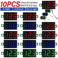 2 Wires DC Volt Meter LED Display 0.28 Inch Digital Voltage Tester DC 2.5V-40V Red/Blue/Yellow/Green Mini Digital Voltmeter