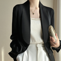 [巴黎精品] 西裝外套休閒西服-垂感緞面寬鬆小西裝女外套6色a1be47