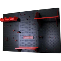 Pegboard Organizer Wall Control 4 Ft. Metal Pegboard Standard Tool Storage Kit with Black Toolboard and Red Accessories