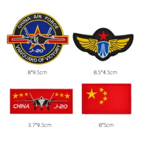 J-20 Badge Fan Cloth Patches Decoration Military Sticker China Air Force J20 Flight Armband Embroidery Magic Sticker Chapter