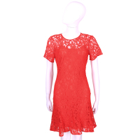Michael Kors 紅色縷空織花蕾絲短袖洋裝