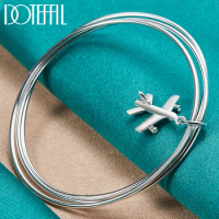 DOTEFFIL 925 Sterling Silver Three Circle Airplane Bangle Bracelet For Man Woman Wedding Engagement Fashion Charm Party Jewelry
