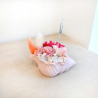萩蒔花花藝x覓品竹北手作店-乾燥花x永生花創作花盆/海螺造型花器-粉色-附照片夾