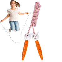 Jump Rope Kids Soft Cotton Child Jump Rope Braided With Wooden Handle Cute Bunny Skipping Rope For Kids Adjustable Length