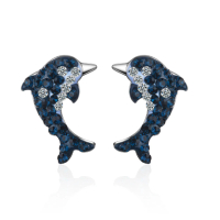 【RJNewYork】海豚灣情人水鑽貼耳耳環(藍色)