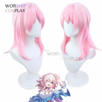 Game Honkai: Star Rail 50cm Long March 7th Cosplay Wig Pink Gradient Wig Hair Heat Resistant Fibre Halloween Party Wigs +Wig Cap