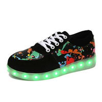 涂鴉LED亮燈鞋USB充電夜光板鞋七彩鬼步鞋女♠極有家♠